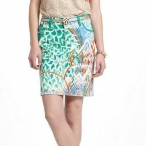 Anthropology Multi-Color Hand Painted Design Beautiful Denim Skirt Size 27 - Picture 1 of 3
